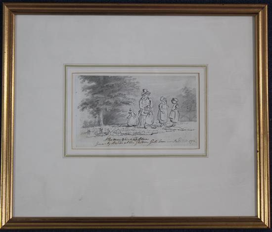 John Nixon (c.1750-1818) A poor man and his children, Salt Hill 1794, 3.5 x 6in.